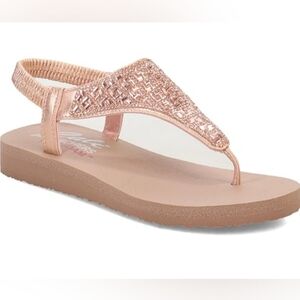 Skechers Rhinestone Meditation New Moon Blush Thong Slingback Sandals Sz 8